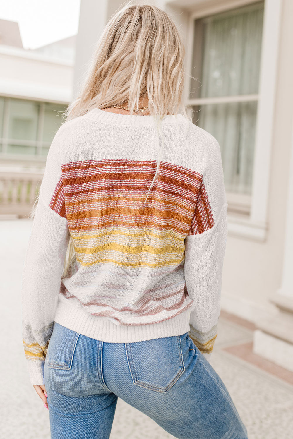 Poppy Stripe Long Sleeve Round Neck Sweater - Threaded Pear