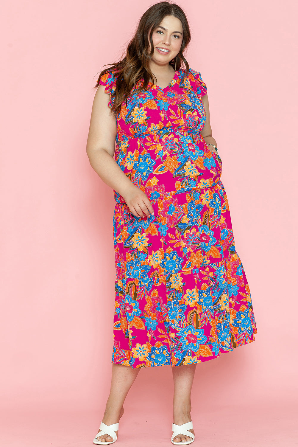 Ruffled Sleeveless Plus Size Long Dress