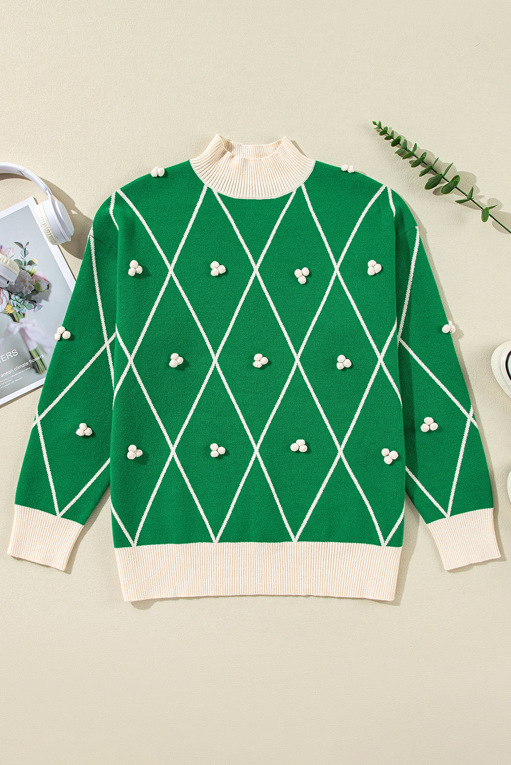 Diamond Pattern High Neck Sweater