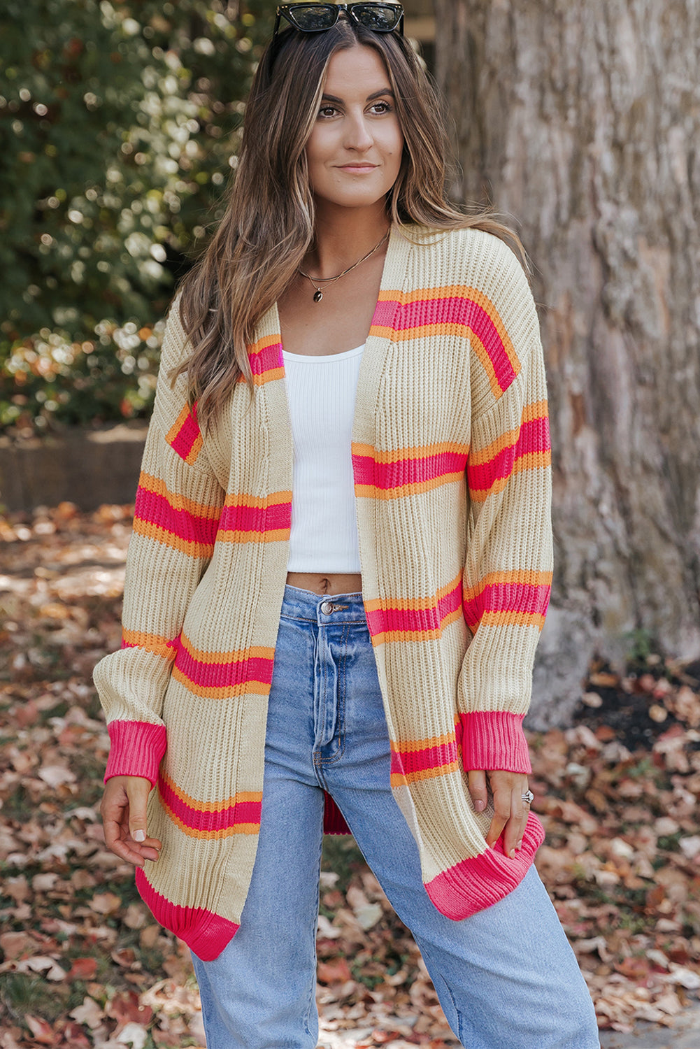 Stripe Long Knitted Cardigan