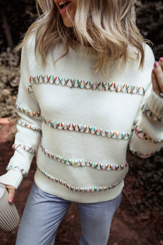 Colorful Crossed Stitch Sweater