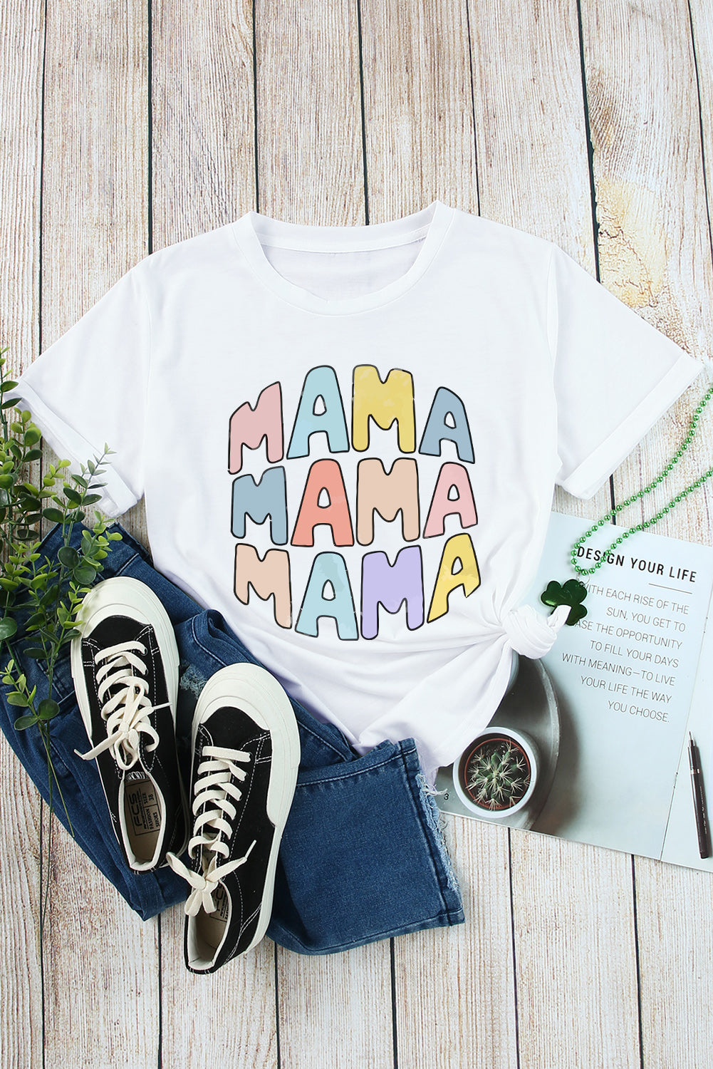 MAMA Crew Neck Casual T Shirt - Threaded Pear