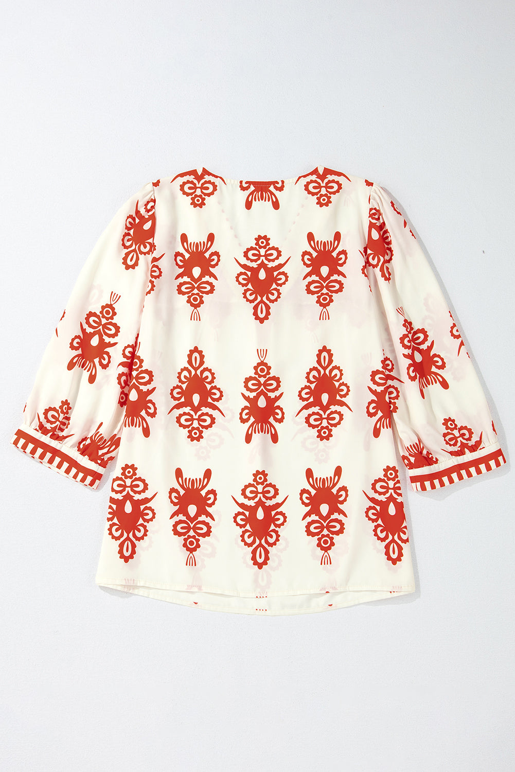 Vintage Geometric Printed V Neck Blouse