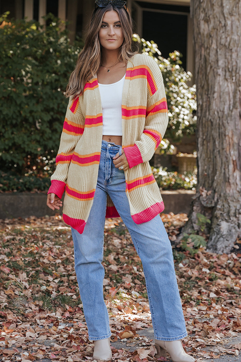 Stripe Long Knitted Cardigan