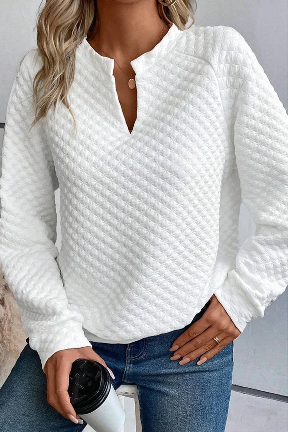 Mylah Quilted Long Sleeve Top - Threaded Pear