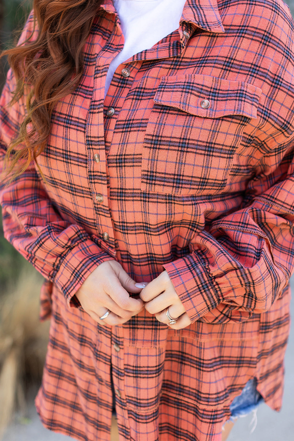 Plaid Long Sleeve Side Split Distressed Shirt