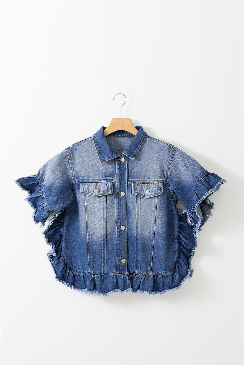 Ruffled Short Sleeve Denim Jacket