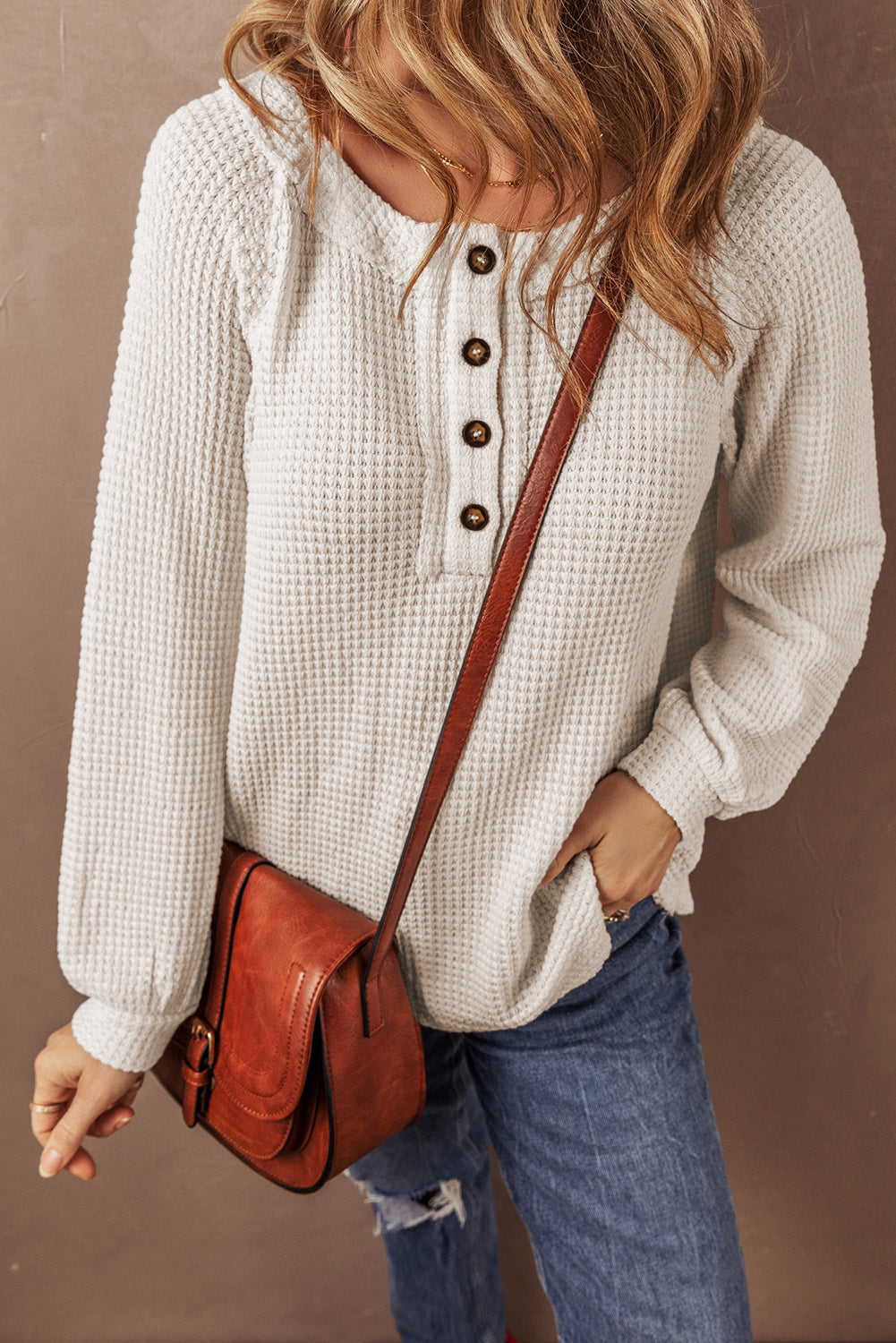 Waffle Buttoned Top