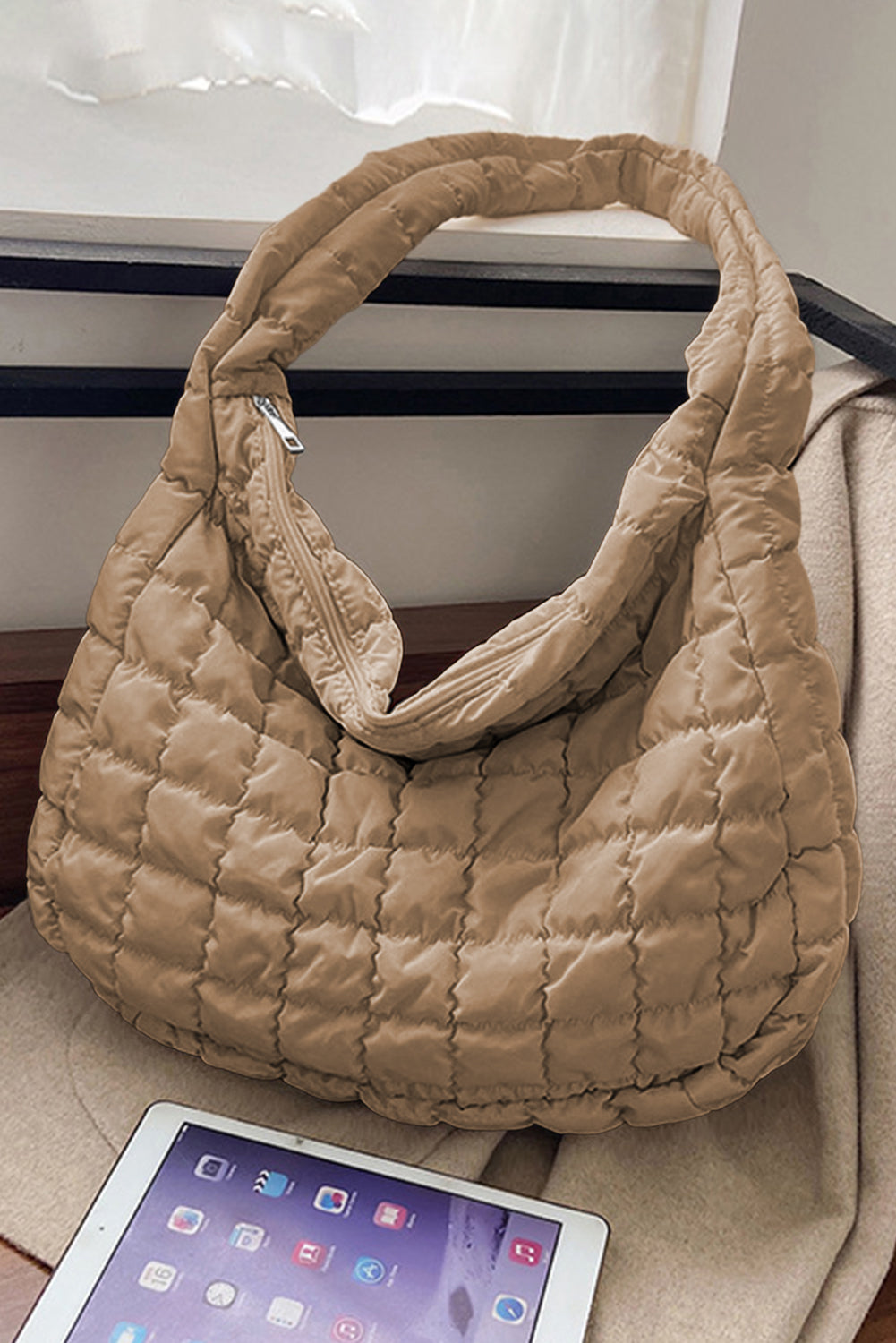 Kylie Quilted Zipper Tote Bag - Threaded Pear