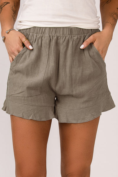 Katie High Waist Pocketed Ruffle Shorts - Threaded Pear