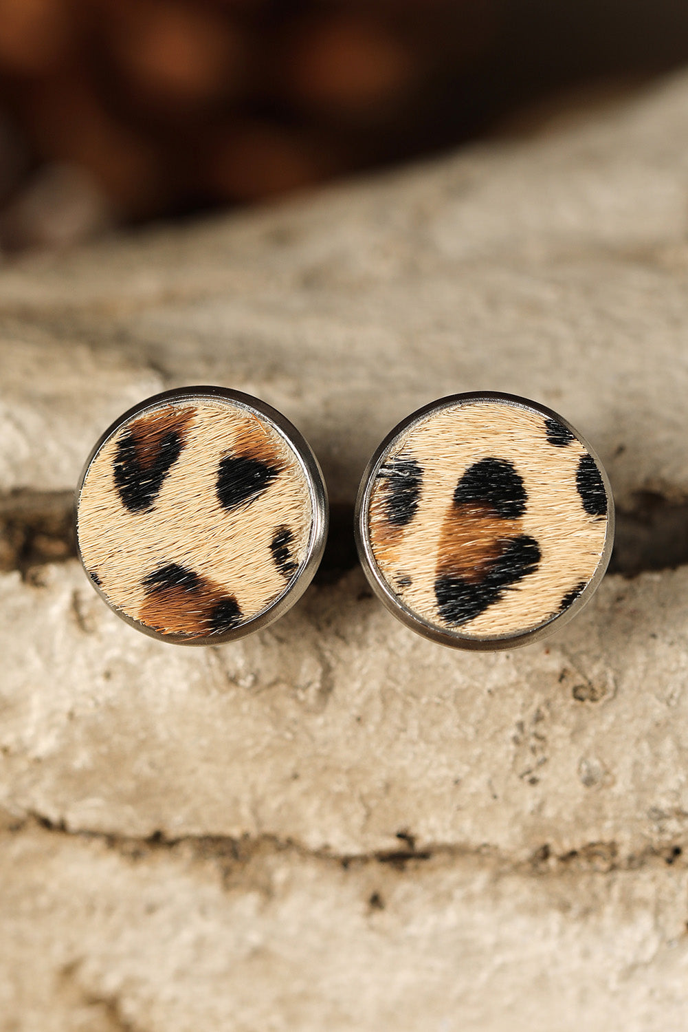 Brown Leopard Studded Earrings - Threaded Pear