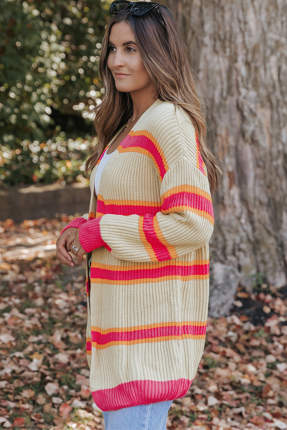 Stripe Long Knitted Cardigan