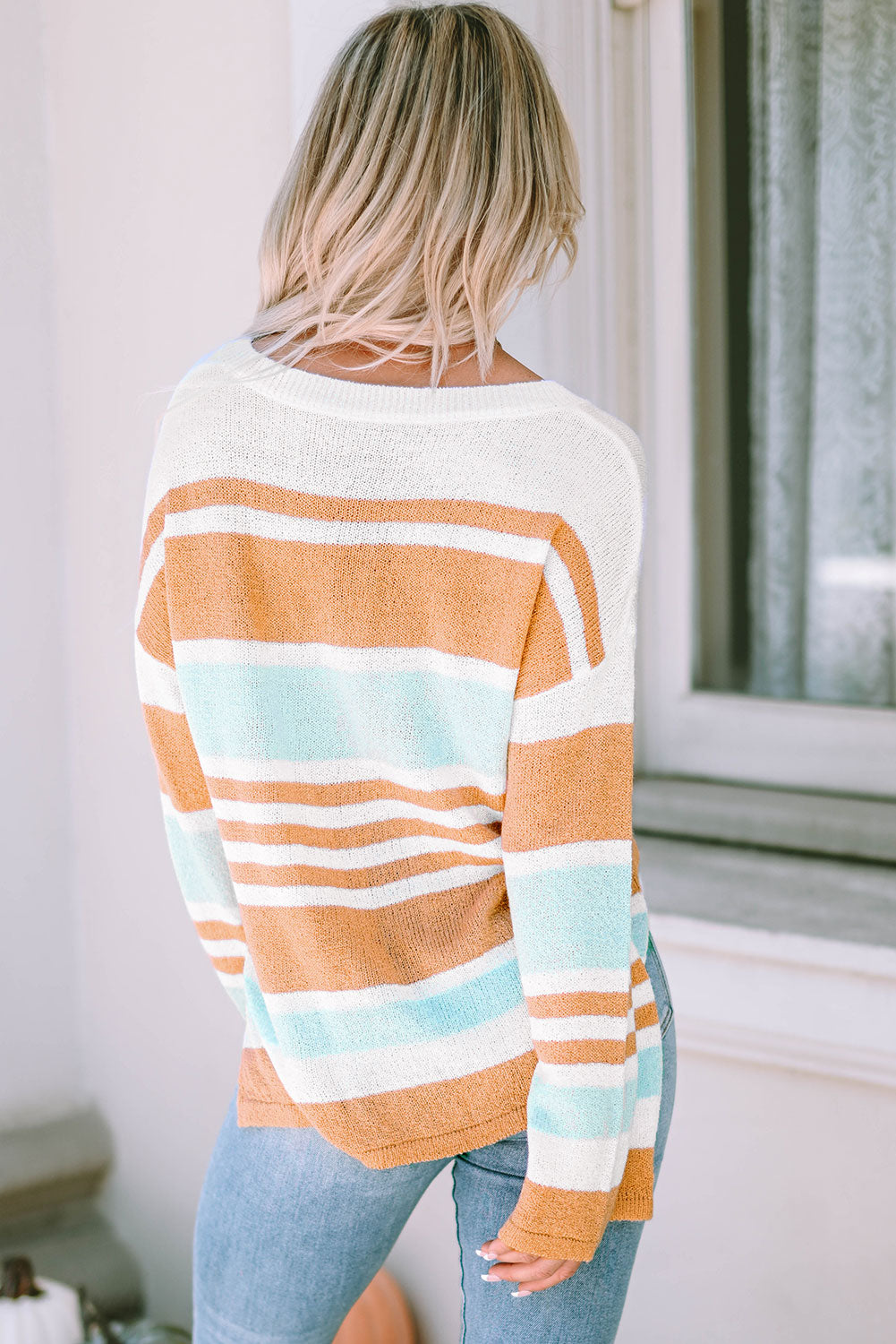 Stripe Long Sleeve Split Sweater