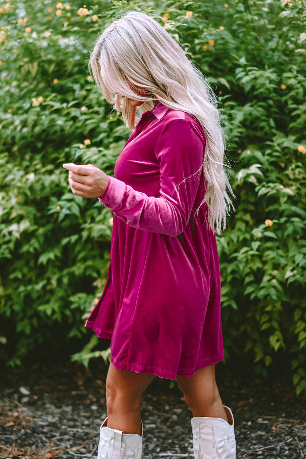 Lennon Long Sleeve Ruffle Velvet Dress