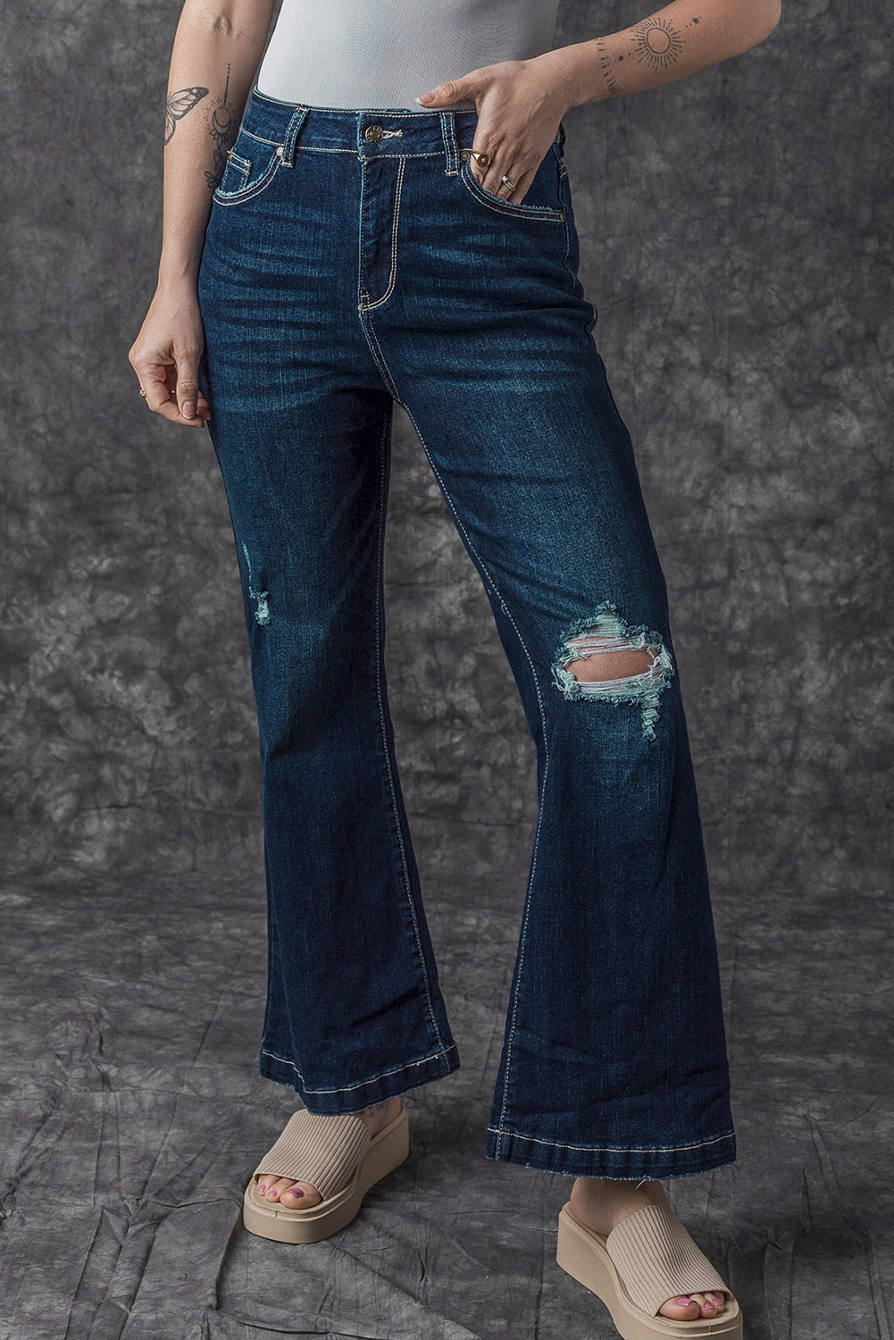 Khloe High Rise Ripped Bell Bottom Jeans