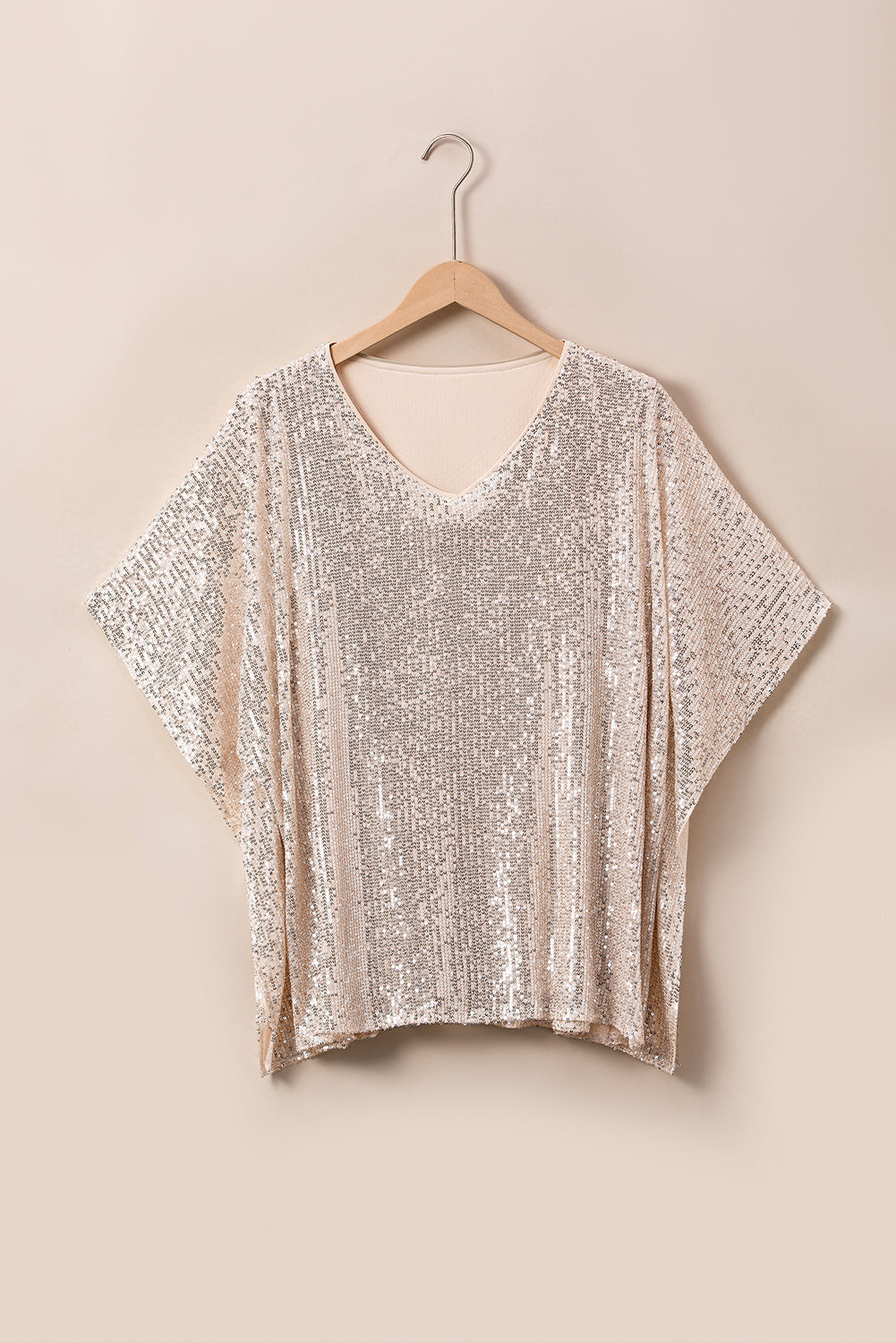 Plus Size Sequined V Neck Boxy Top