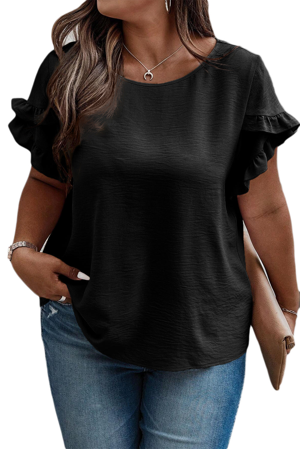 Paulina Ruffled Short Sleeve Plus Size Top - Threaded Pear