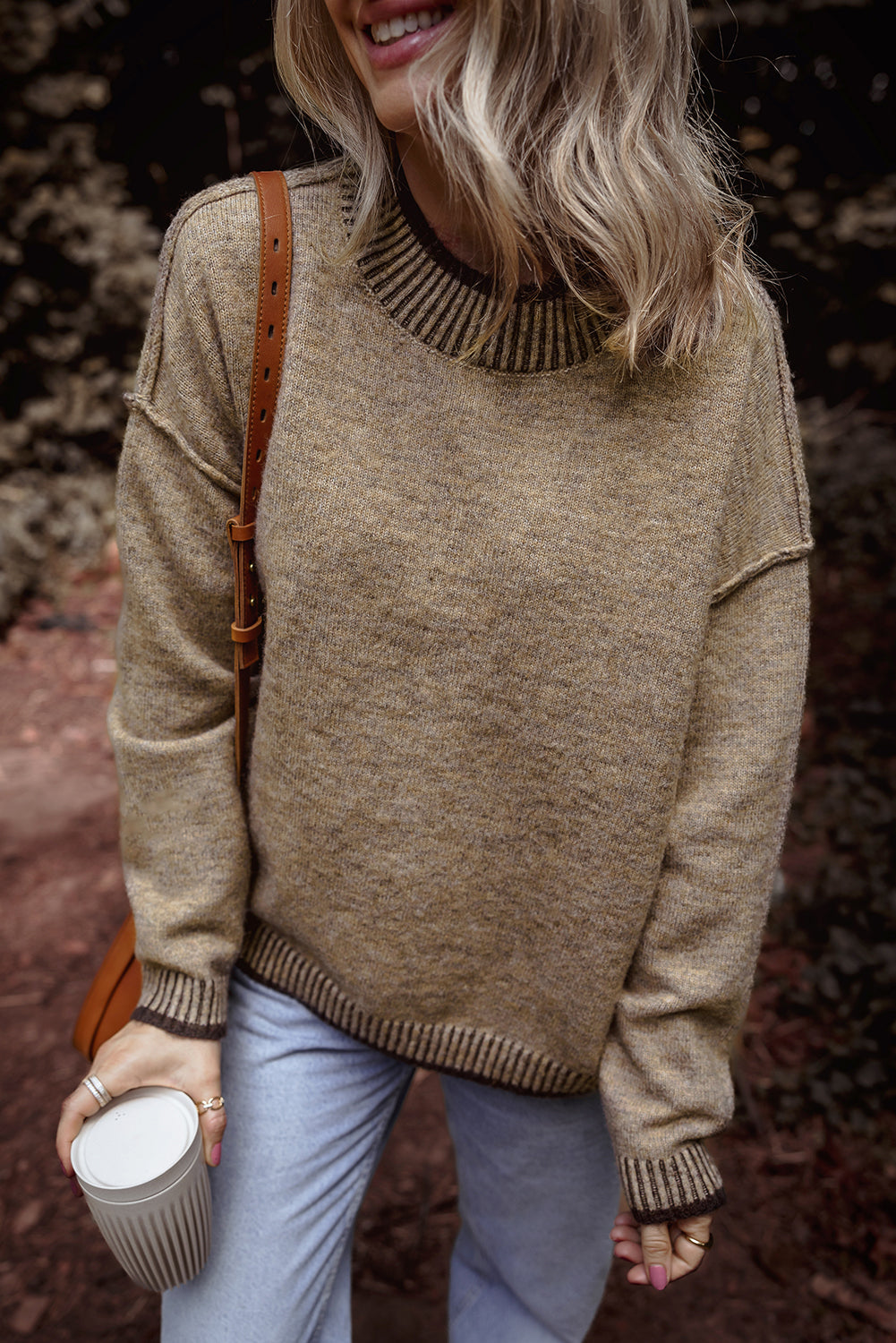 River Contrast Trim Mock Neck Sweater