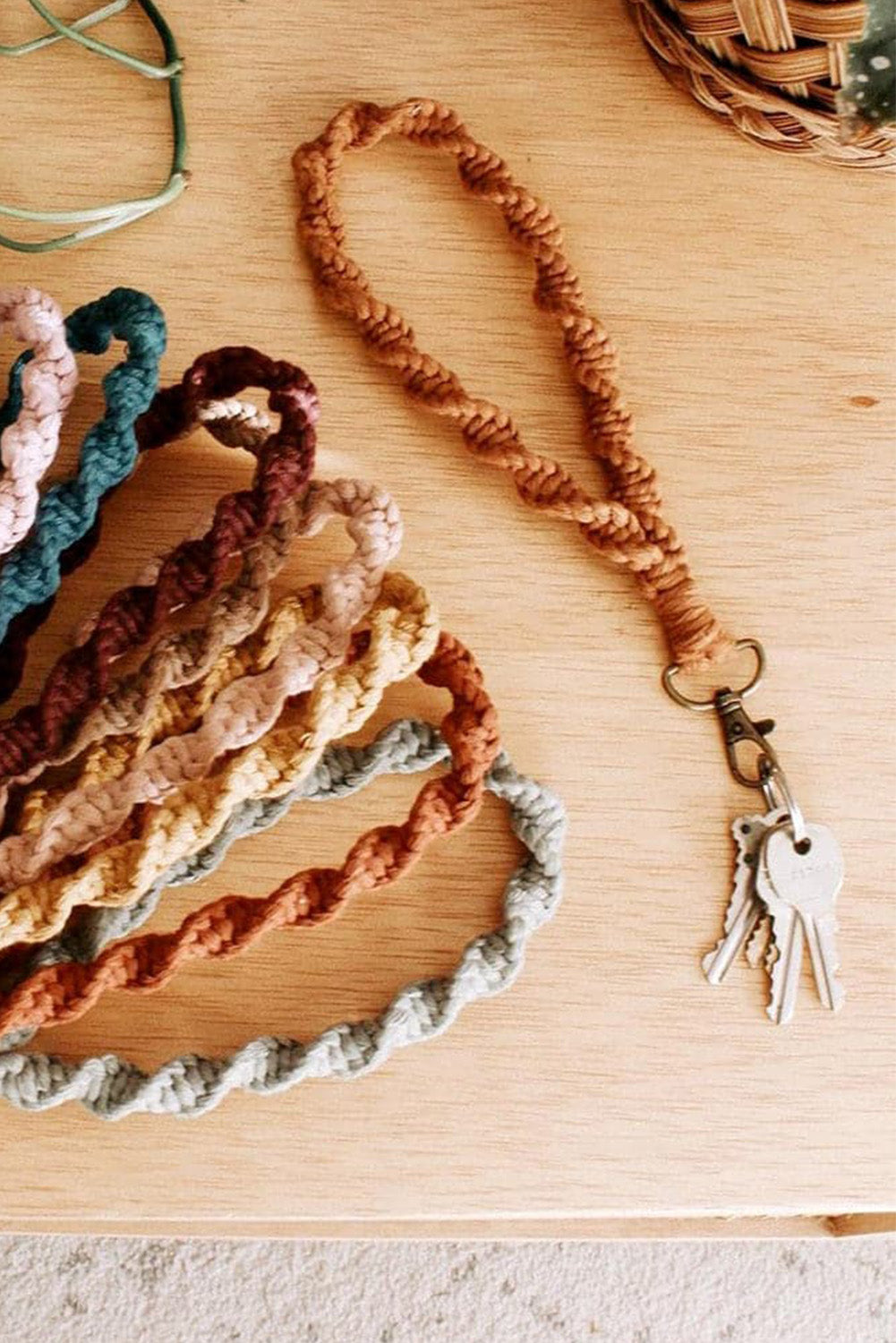 Khaki Twist Braided Wristlet Keychain - Threaded Pear