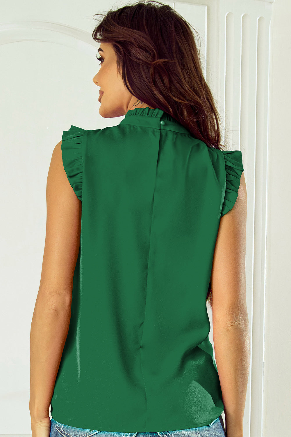 Emerald Pleated Sleeveless Top - Threaded Pear