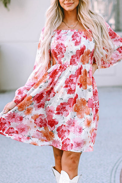 Camryn Floral Smocked Puff Sleeve Mini Dress - Threaded Pear