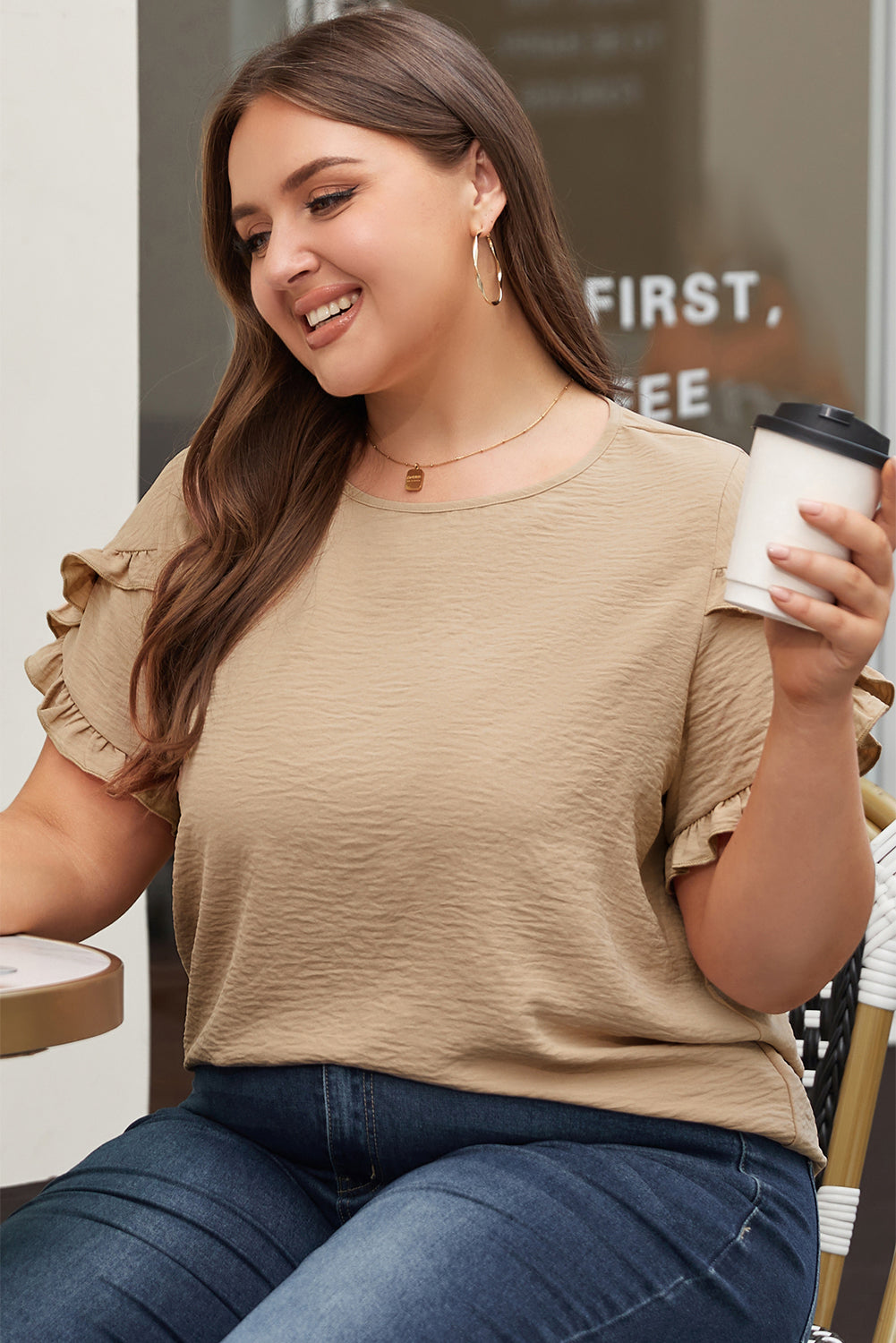 Paulina Ruffled Short Sleeve Plus Size Top - Threaded Pear