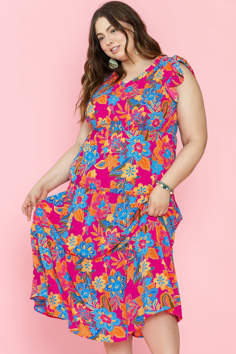 Ruffled Sleeveless Plus Size Long Dress