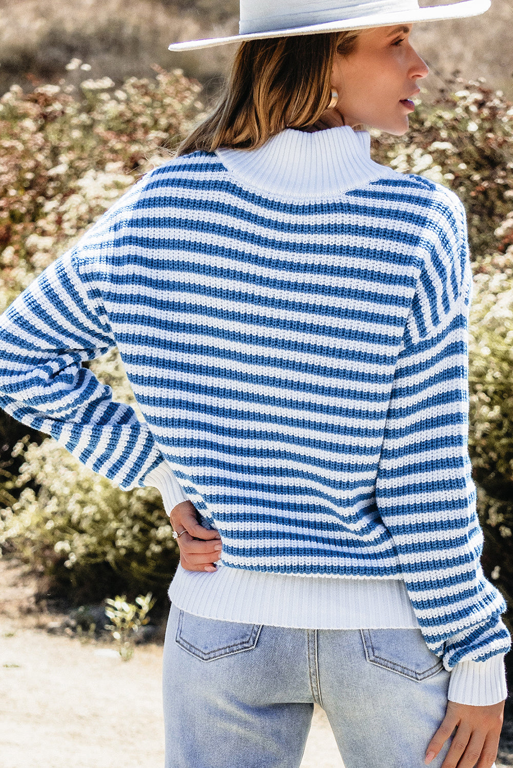 Stripe Zip Up Collar Sweater