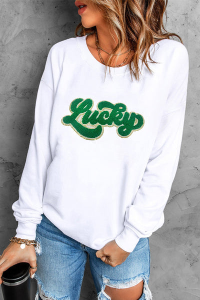 Brinley Chenille Lucky Pattern Sweatshirt - Threaded Pear