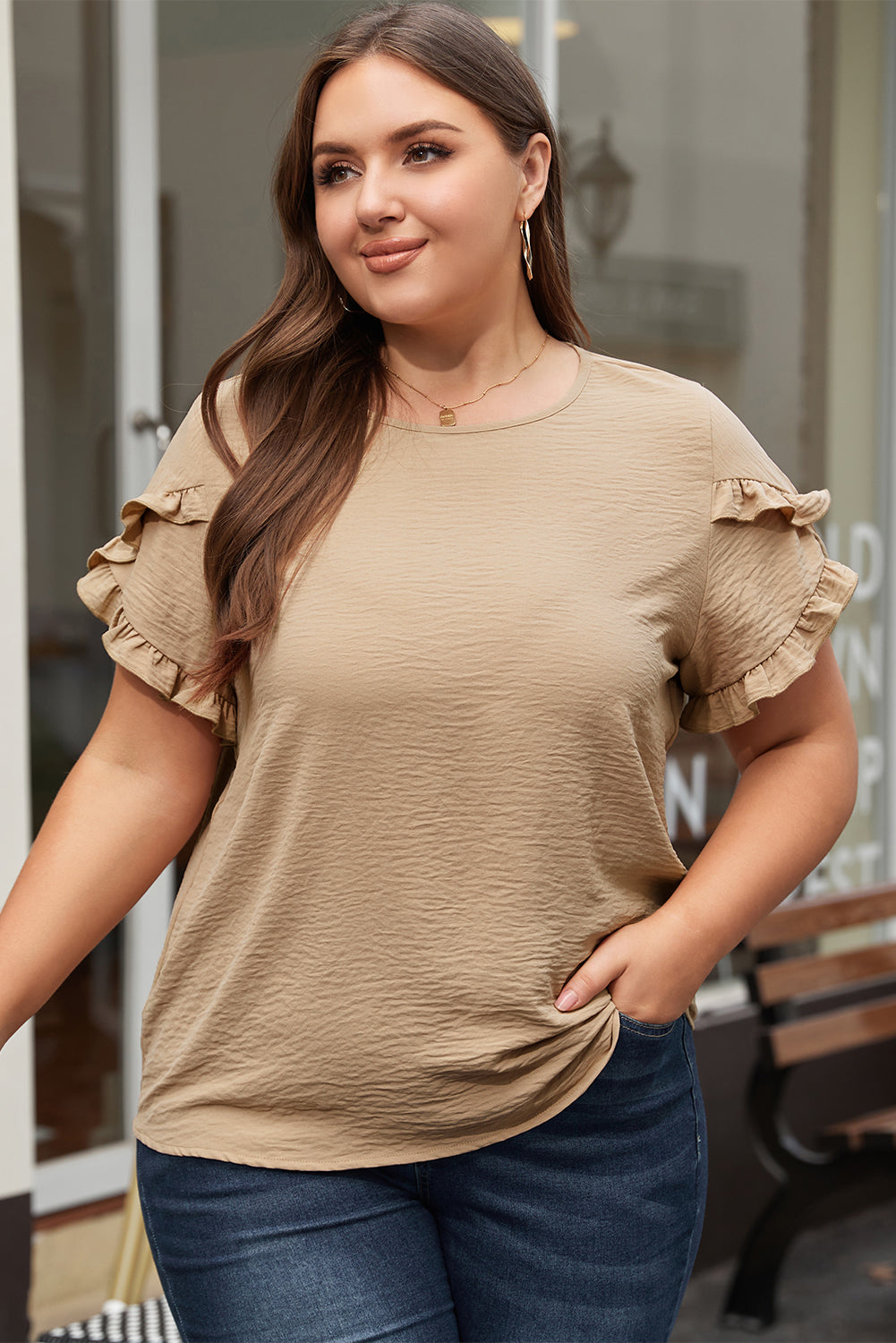 Paulina Ruffled Short Sleeve Plus Size Top - Threaded Pear