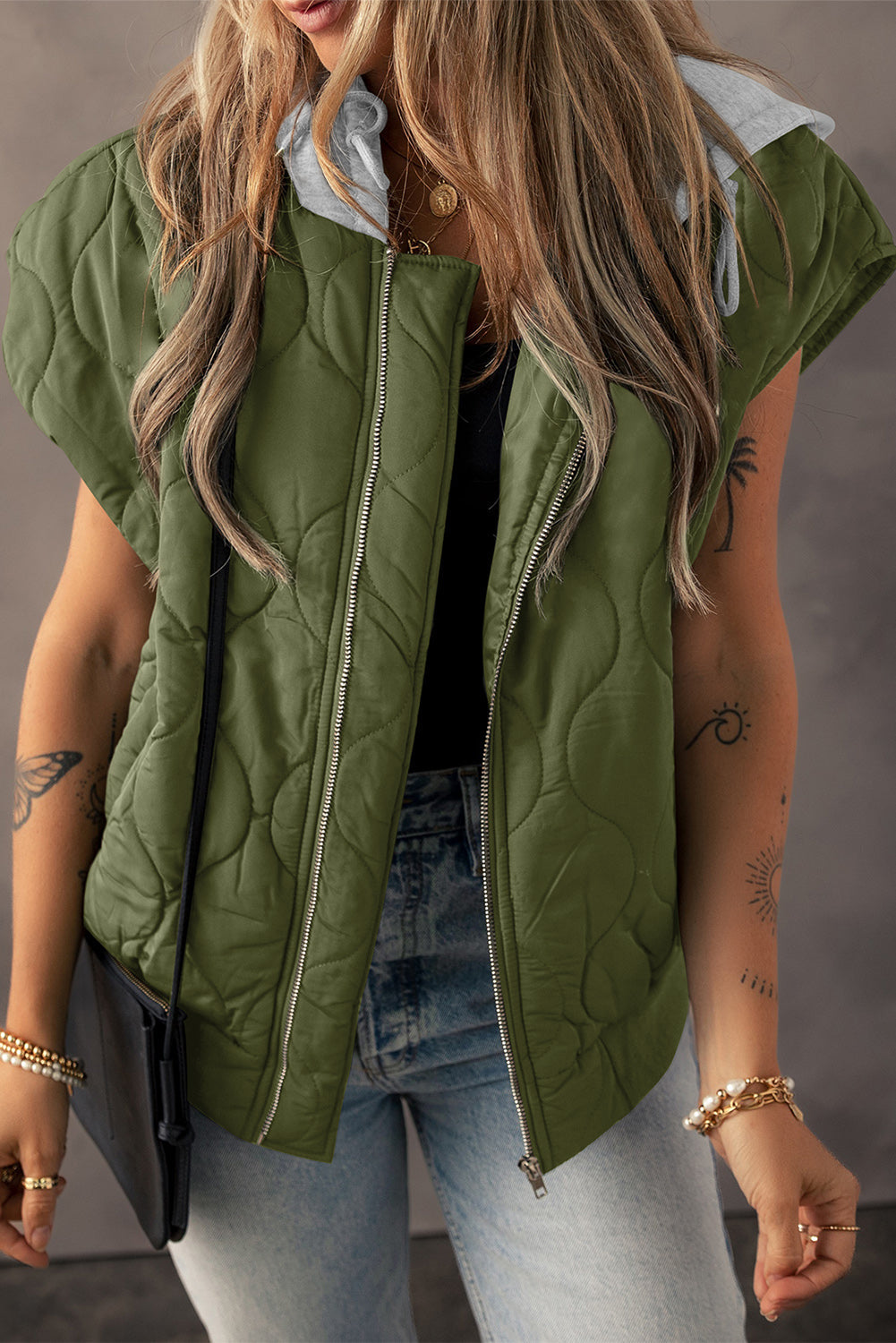 Harlow Quilted Hooded Zip Up Puffer Vest