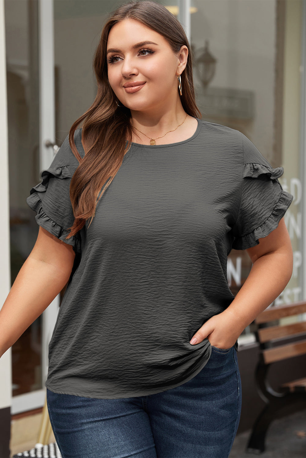 Paulina Ruffled Short Sleeve Plus Size Top - Threaded Pear