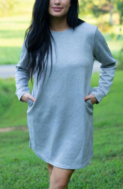 Textured Long Sleeve Dress