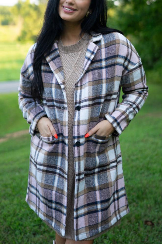 Plaid Button Up Lapel Jacket