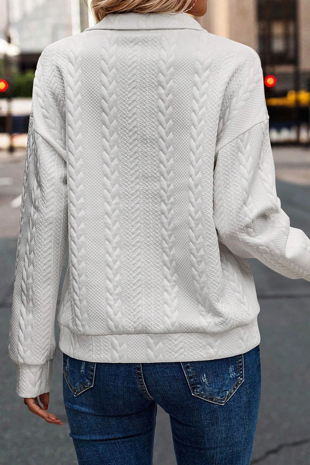 Phoenix Zip up Cable Textured Sweatshirt - Threaded Pear