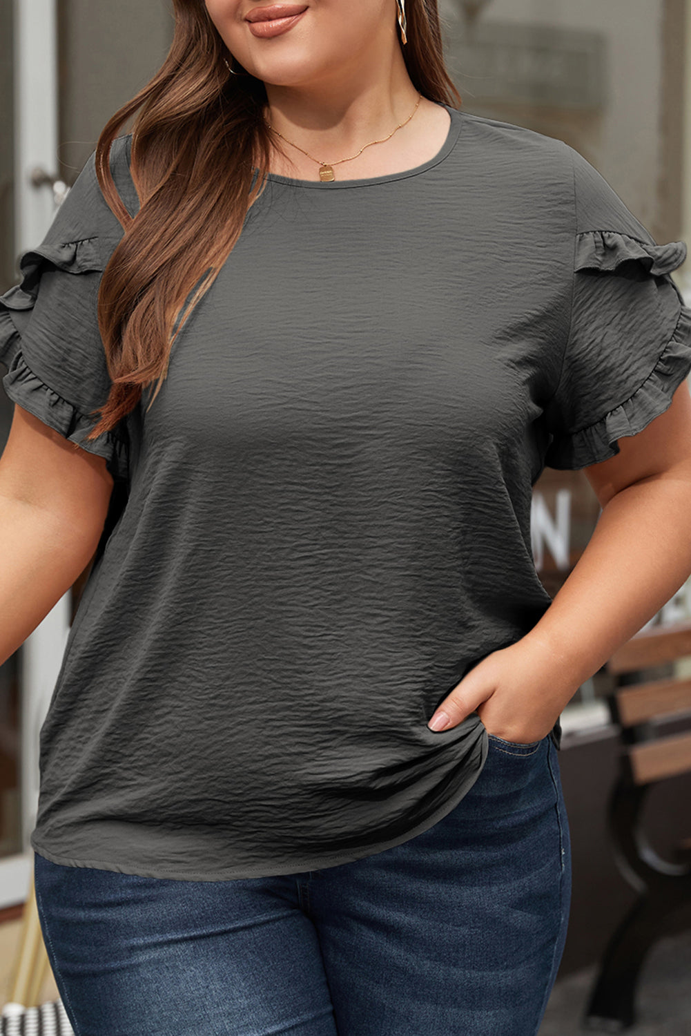 Paulina Ruffled Short Sleeve Plus Size Top - Threaded Pear