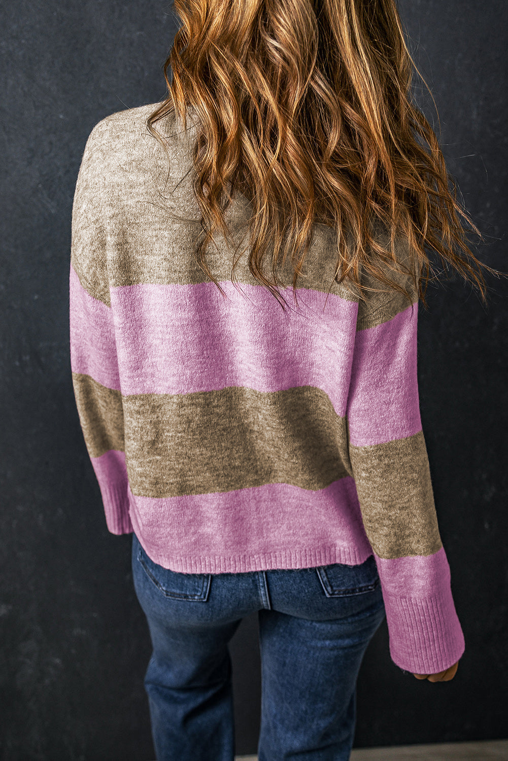 Renata Stripe Crew Neck Wide Sleeve Colorblock Sweater - Threaded Pear