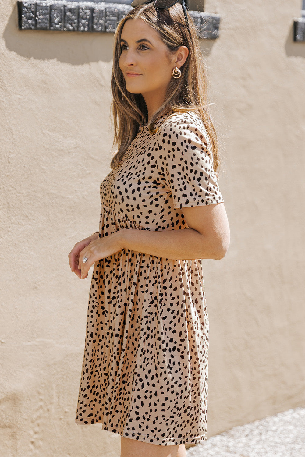 Laney Short Sleeve Leopard Tunic T-shirt Dress - Threaded Pear