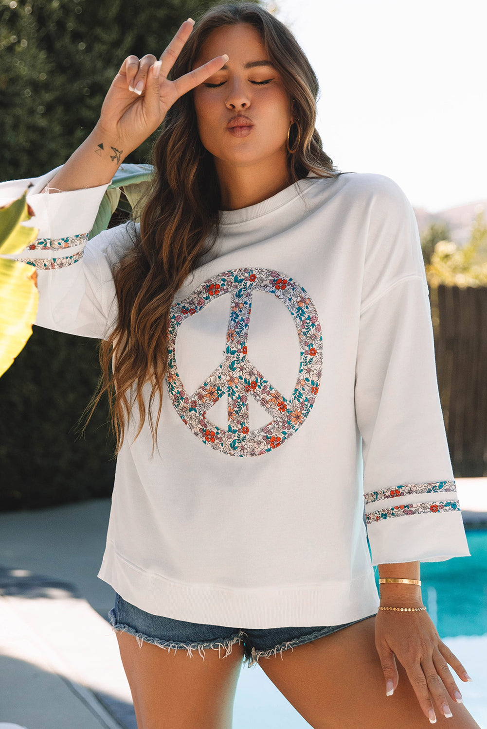 Peace Drop Shoulder Wide Sleeve Casual Top