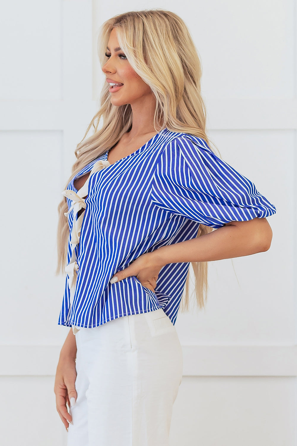 Dream Stripe Tied Front Blouse