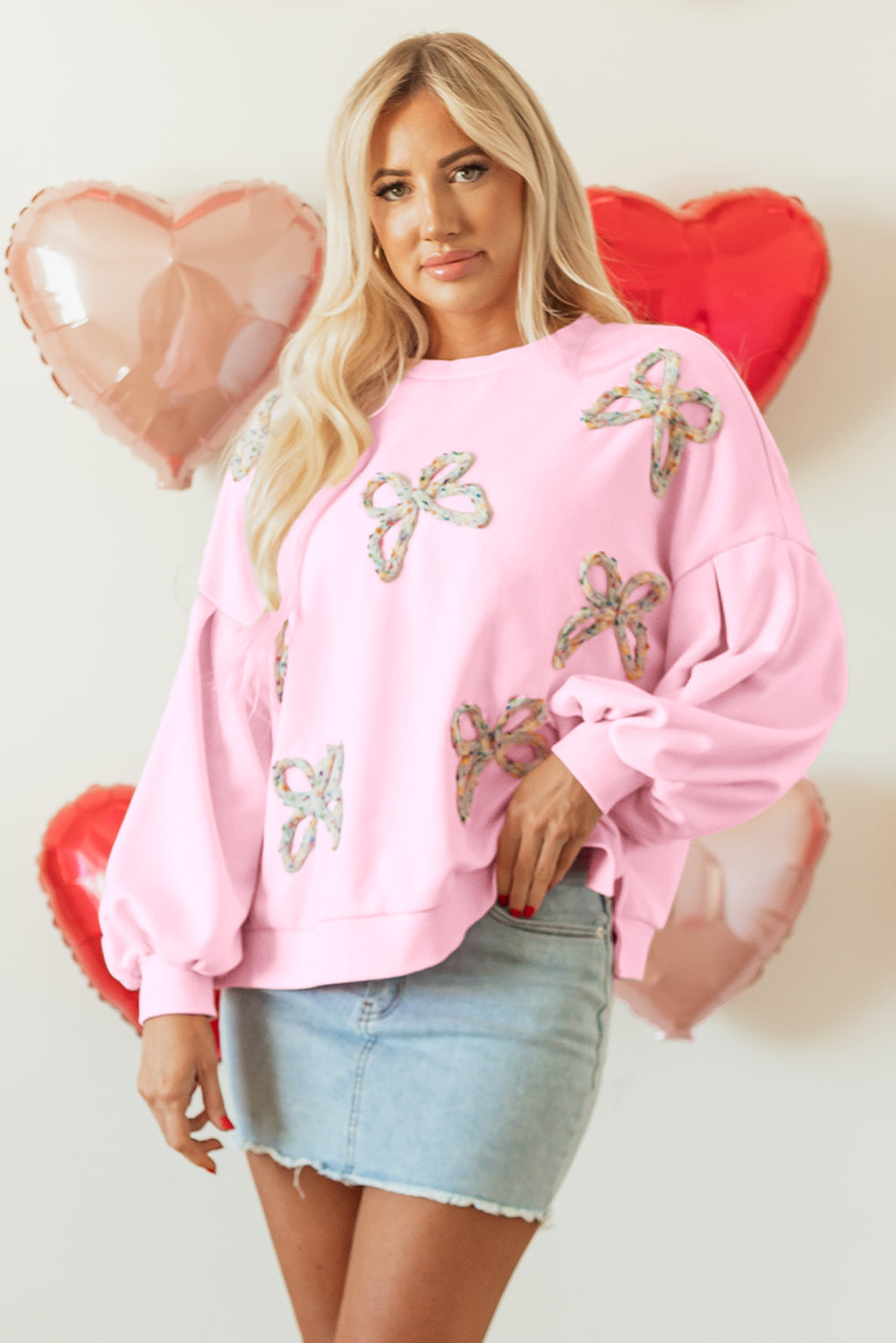 Laila Bow Lantern Sleeve Oversized Sweatshirt