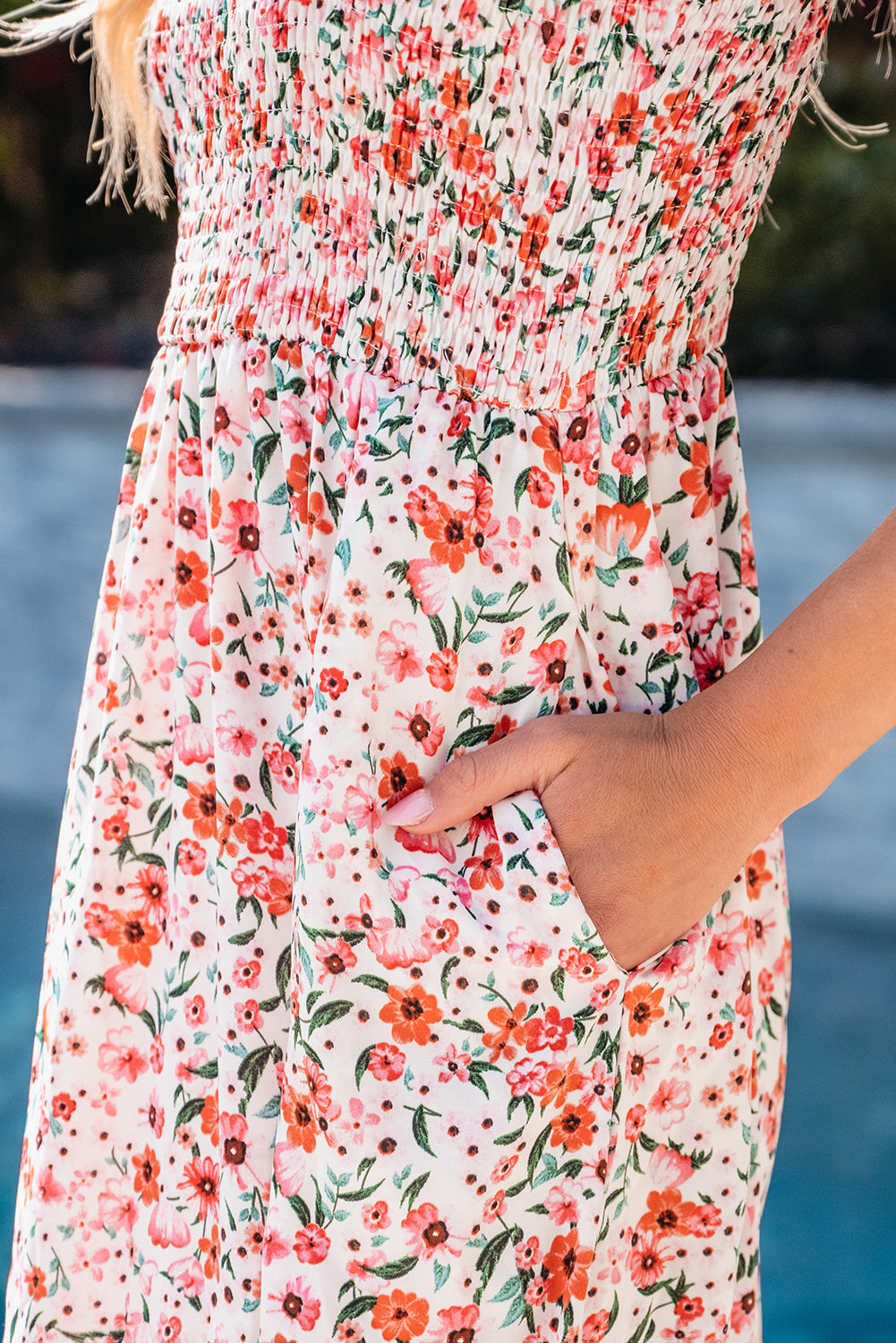 Georgina Boho Floral Smocked Ruffled Maxi Dress - Threaded Pear