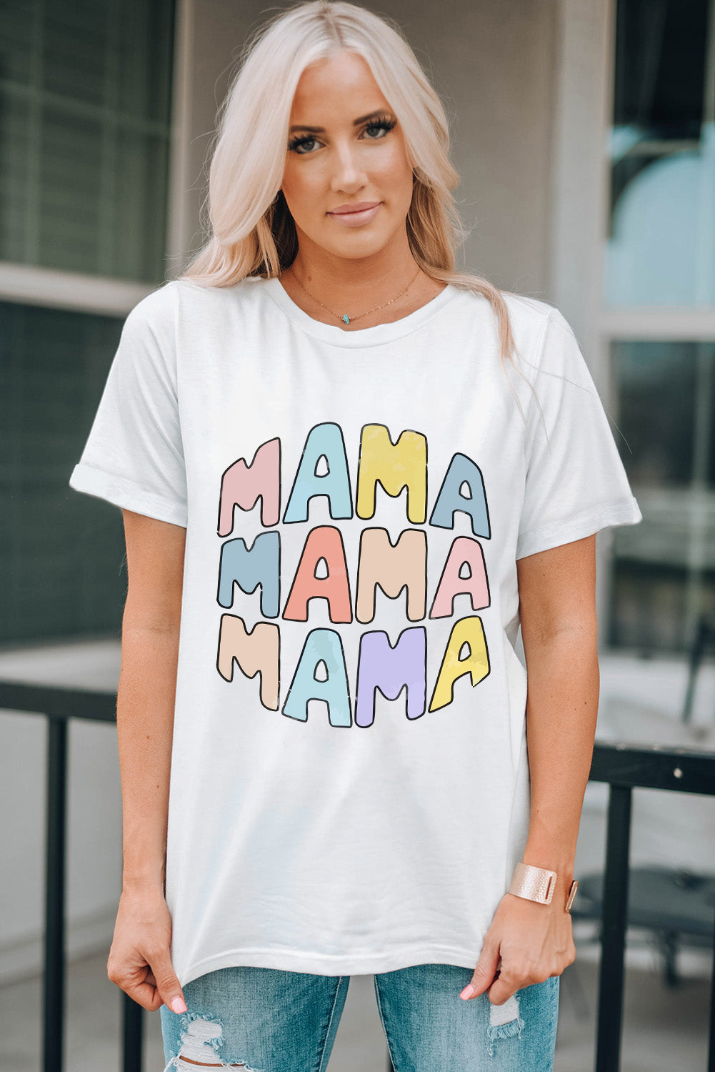 MAMA Crew Neck Casual T Shirt - Threaded Pear