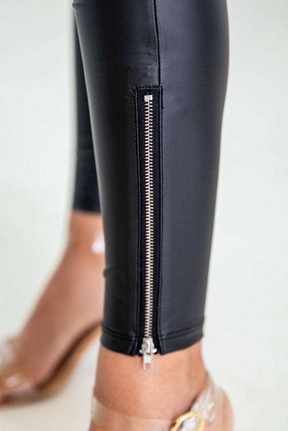 Heidi Faux Leather Zipped Detail Leggings - Threaded Pear