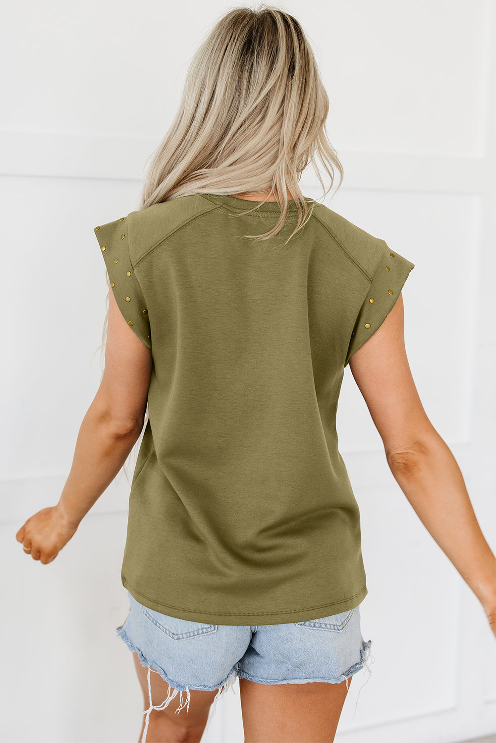 Martha Studded Short Sleeve Top - Threaded Pear