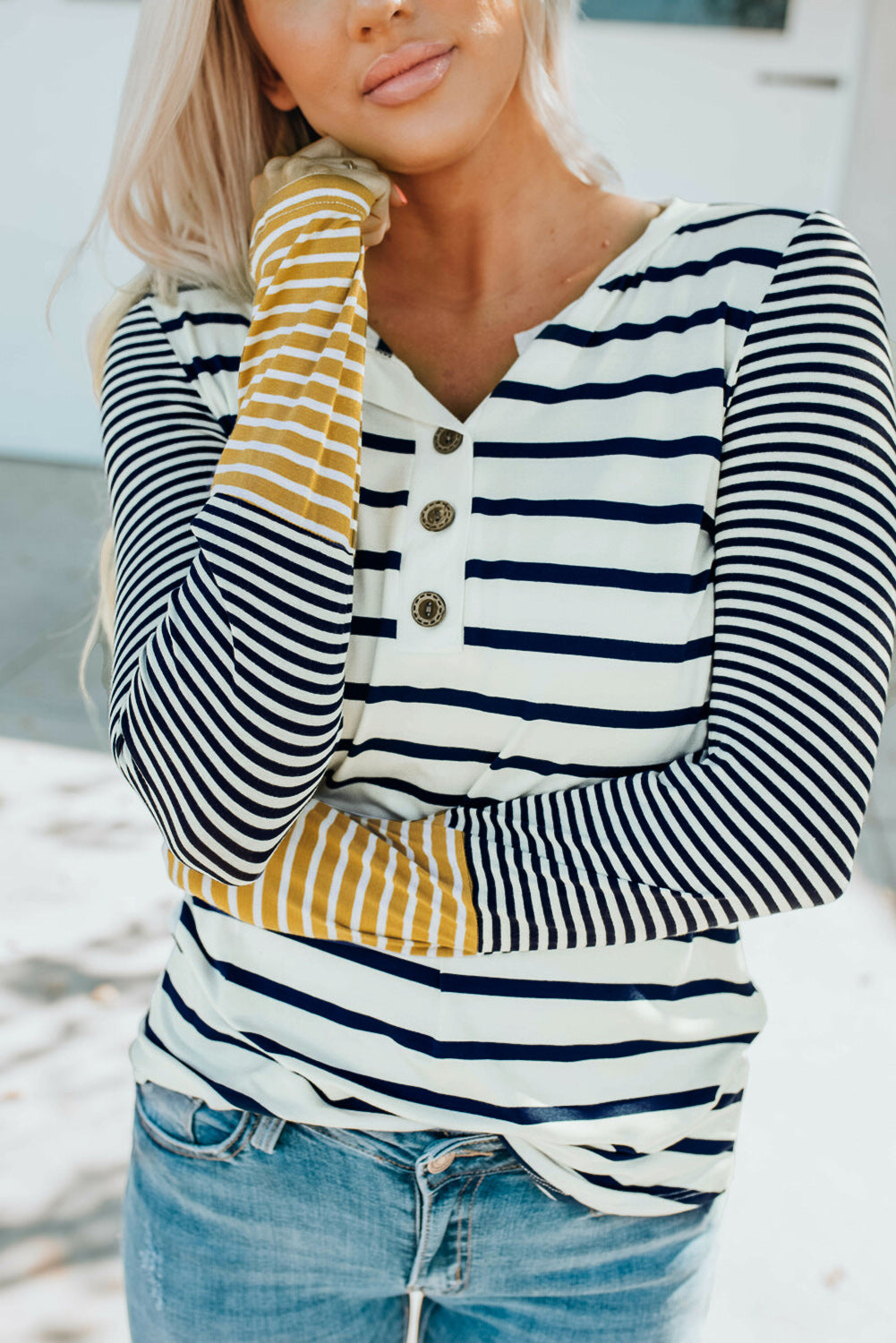 Annie Stripe Button Henley Top