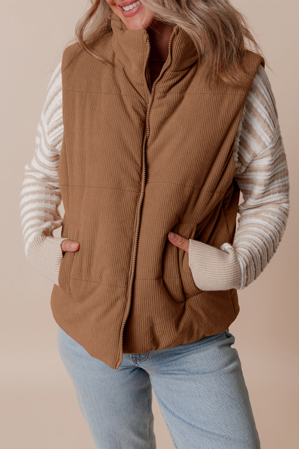 Corduroy Zipped Puffer Vest