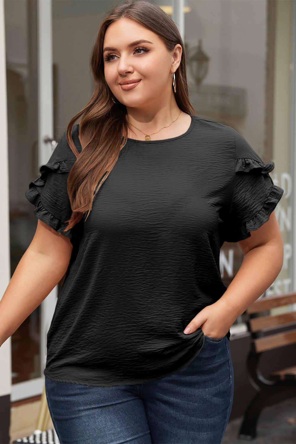 Paulina Ruffled Short Sleeve Plus Size Top - Threaded Pear