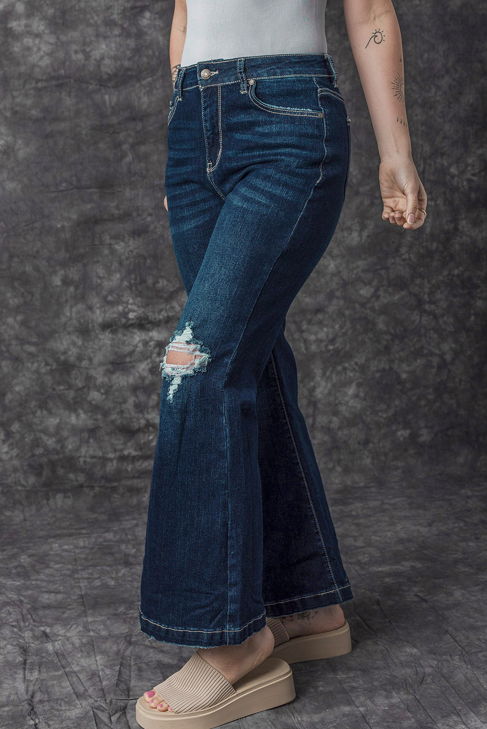 Khloe High Rise Ripped Bell Bottom Jeans