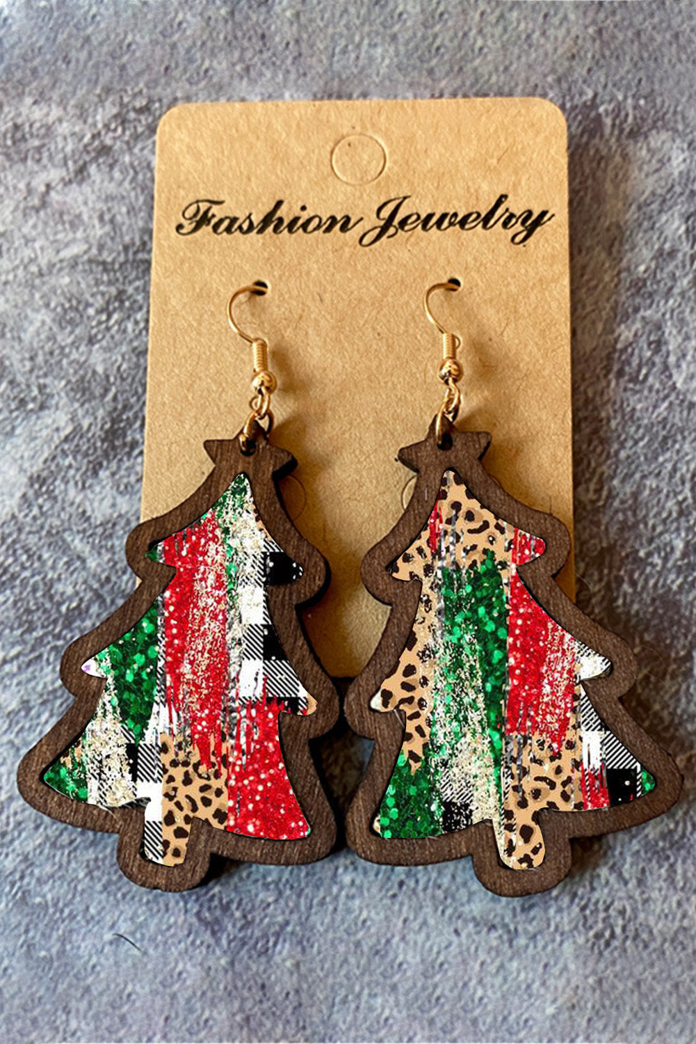 Fiery Red Shade Of Leopard Plaid Christmas Tree Earrings - Poppy Lee Lane